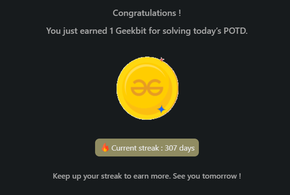 rishavkr206's tweet image. Day 307✅
@geeksforgeeks
#geekstreak2025
Problem = Cutting Binary String
#100daysofcodechallenge #DSA #letsconnect #CodingChallenge #CONNECTION #CONNECT