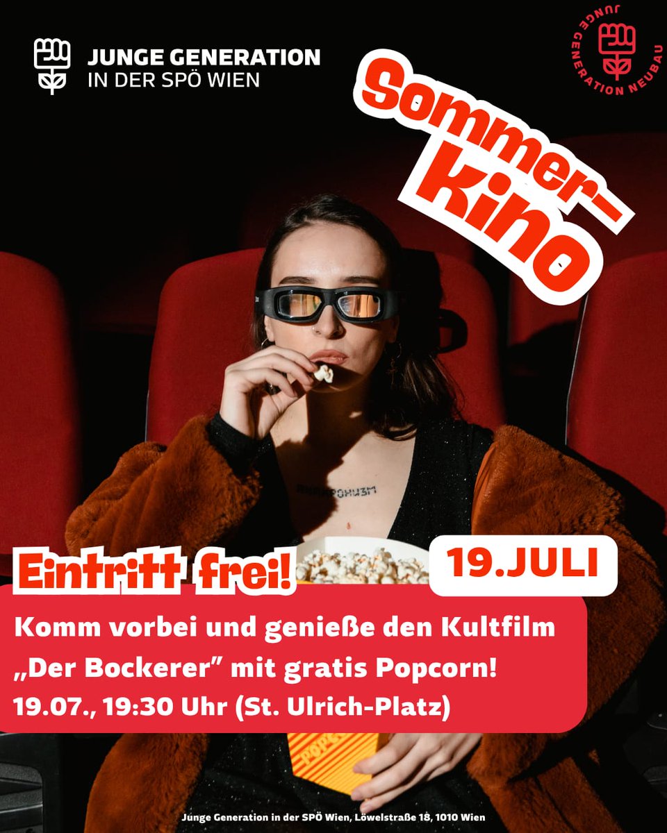 Senad Lačević (@senad_lacevic) on Twitter photo Morgen findet das Sommerkino der <a href="/Jg7Neubau/">Junge Generation Neubau</a> statt. Gezeigt wird der Film "Der Bockerer". Der Eintritt ist frei.
Schaut vorbei!
Wann: Samstag 19.07 um 19.30
Wo: St. Ulrichplatz in #Wien #Neubau Morgen findet das Sommerkino der <a href="/Jg7Neubau/">Junge Generation Neubau</a> statt. Gezeigt wird der Film "Der Bockerer". Der Eintritt ist frei.
Schaut vorbei!
Wann: Samstag 19.07 um 19.30
Wo: St. Ulrichplatz in #Wien #Neubau