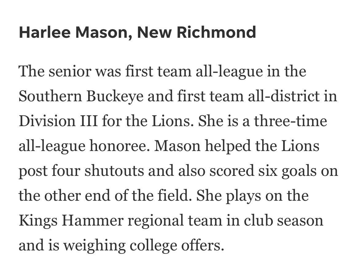 Kings Hammer ECNL Regional League 2008 Girls (@kh_ecnl_rl_08) on Twitter photo Congratulations <a href="/harleem614/">Harlee Mason - 2026</a> !! Well deserved!!
Top Returning Defenders in Greater Cincinnati High School Soccer
cincinnati.com/story/sports/h…
@kingshammer <a href="/Jakemorrison99/">Jacob Morrison</a> <a href="/ImCollegeSoccer/">College Soccer Truth ™</a> <a href="/ImYouthSoccer/">ECNL/GA/Recruiting/College Soccer</a> <a href="/ECNLgirls/">ECNL Girls</a> <a href="/ECNLOhioValley/">ECNL Ohio Valley Conference</a> Congratulations <a href="/harleem614/">Harlee Mason - 2026</a> !! Well deserved!!
Top Returning Defenders in Greater Cincinnati High School Soccer
cincinnati.com/story/sports/h…
@kingshammer <a href="/Jakemorrison99/">Jacob Morrison</a> <a href="/ImCollegeSoccer/">College Soccer Truth ™</a> <a href="/ImYouthSoccer/">ECNL/GA/Recruiting/College Soccer</a> <a href="/ECNLgirls/">ECNL Girls</a> <a href="/ECNLOhioValley/">ECNL Ohio Valley Conference</a>