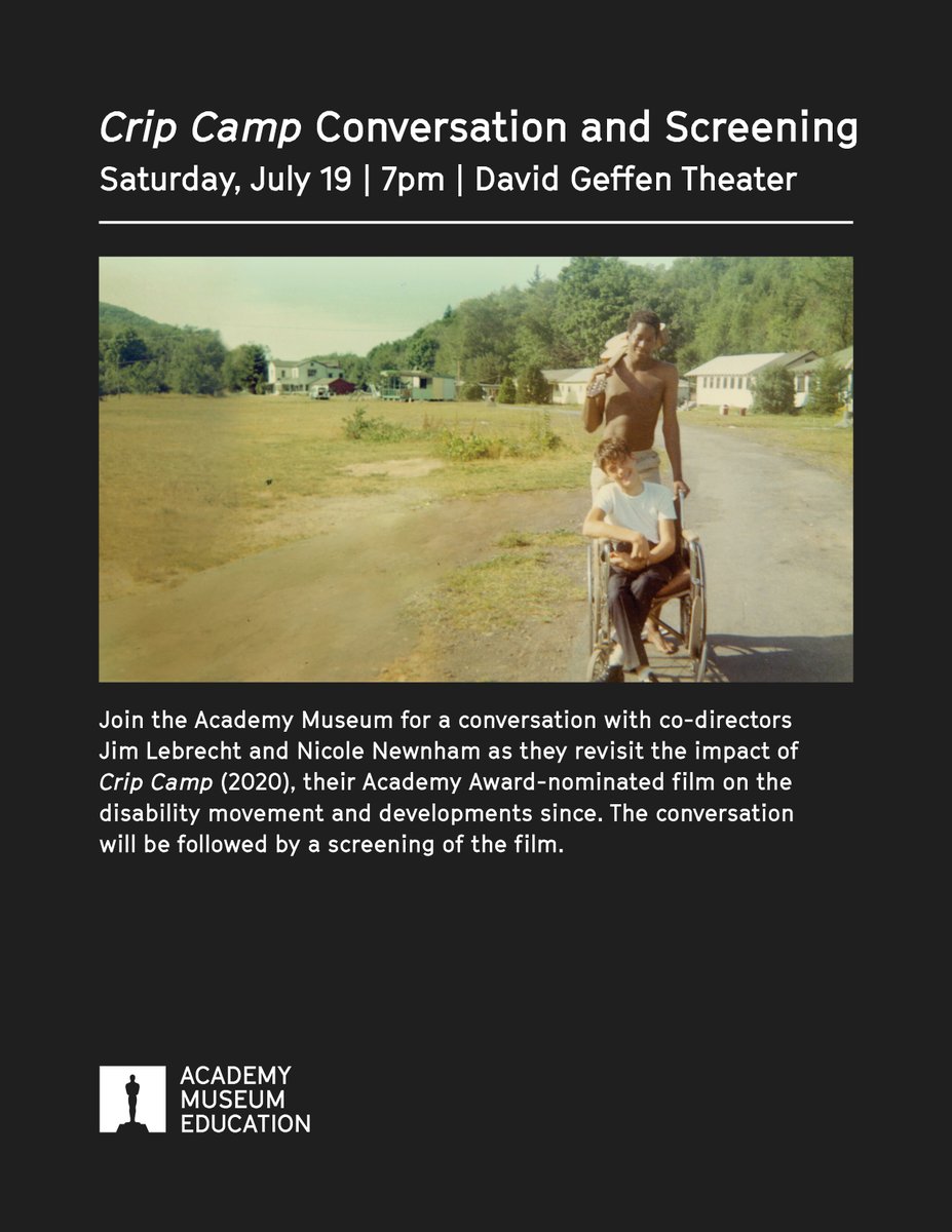 1IN4 Coalition (@1in4coalition) on Twitter photo Join CRIP CAMP co-directors <a href="/JimLeBrecht/">James LeBrecht</a> and Nicole Newnham for a special screening of the film and conversation this Saturday, July 19 at 7pm at the David Geffen Theater; hosted by the <a href="/AcademyMuseum/">Academy Museum of Motion Pictures</a>!
Email support@1in4coalition.org for tickets!
academymuseum.org/en/programs/de… Join CRIP CAMP co-directors <a href="/JimLeBrecht/">James LeBrecht</a> and Nicole Newnham for a special screening of the film and conversation this Saturday, July 19 at 7pm at the David Geffen Theater; hosted by the <a href="/AcademyMuseum/">Academy Museum of Motion Pictures</a>!
Email support@1in4coalition.org for tickets!
academymuseum.org/en/programs/de…