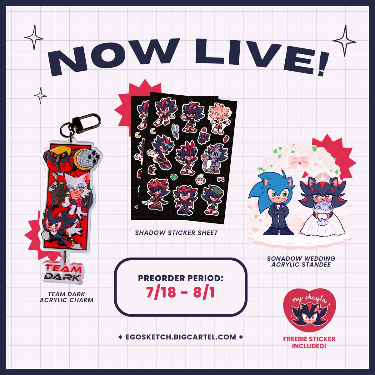 egosketchy's tweet image. β¦ SHOP UPDATE β¦
new sonic & sonadow merch is now live!
preorders will last from july 18 - aug 1 π€
β link below! β