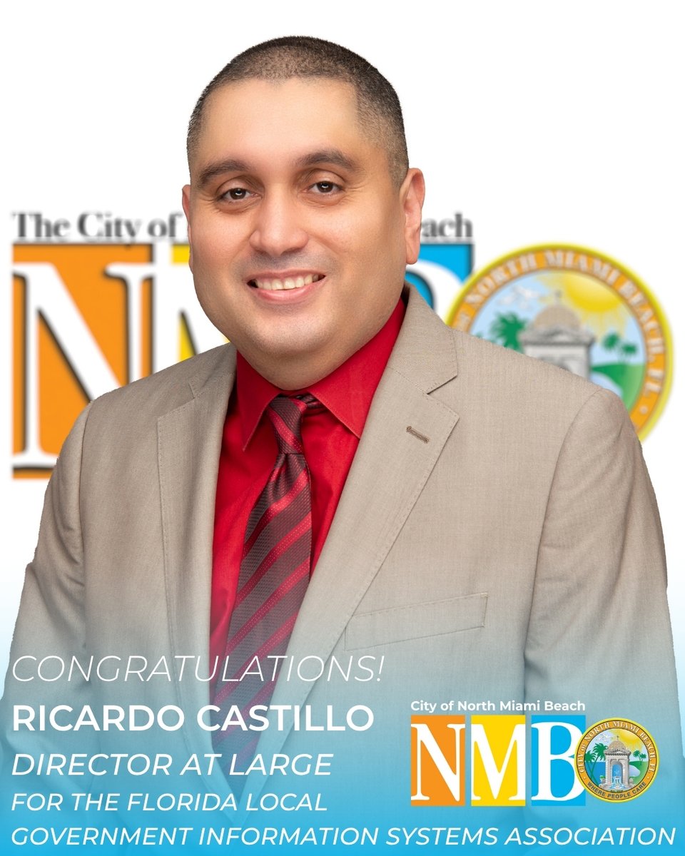 CityNMB's tweet image. We’re proud to recognize Ricardo Castillo, who has been selected to serve as a Director at Large for the Florida Local Government Information Systems Association (FLGISA)!
Congratulations, Ricardo, and thank you for helping shape the future of technology in public service!