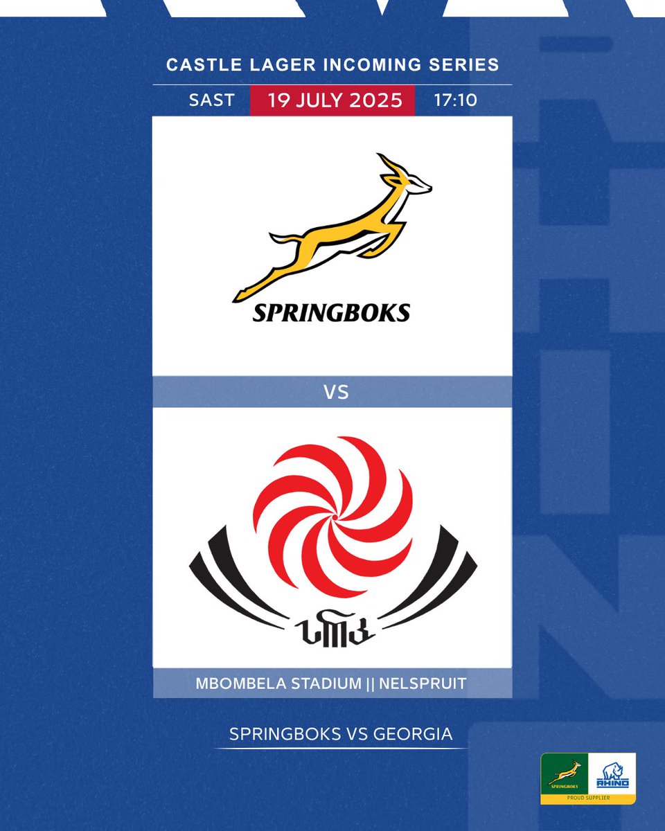 Mbombela, get ready.

The Springboks take on Georgia next — and the Lowveld is set to bring the heat.
Another battle. Another crowd. Another chance to back the men in green and gold.

#WeAreRhino