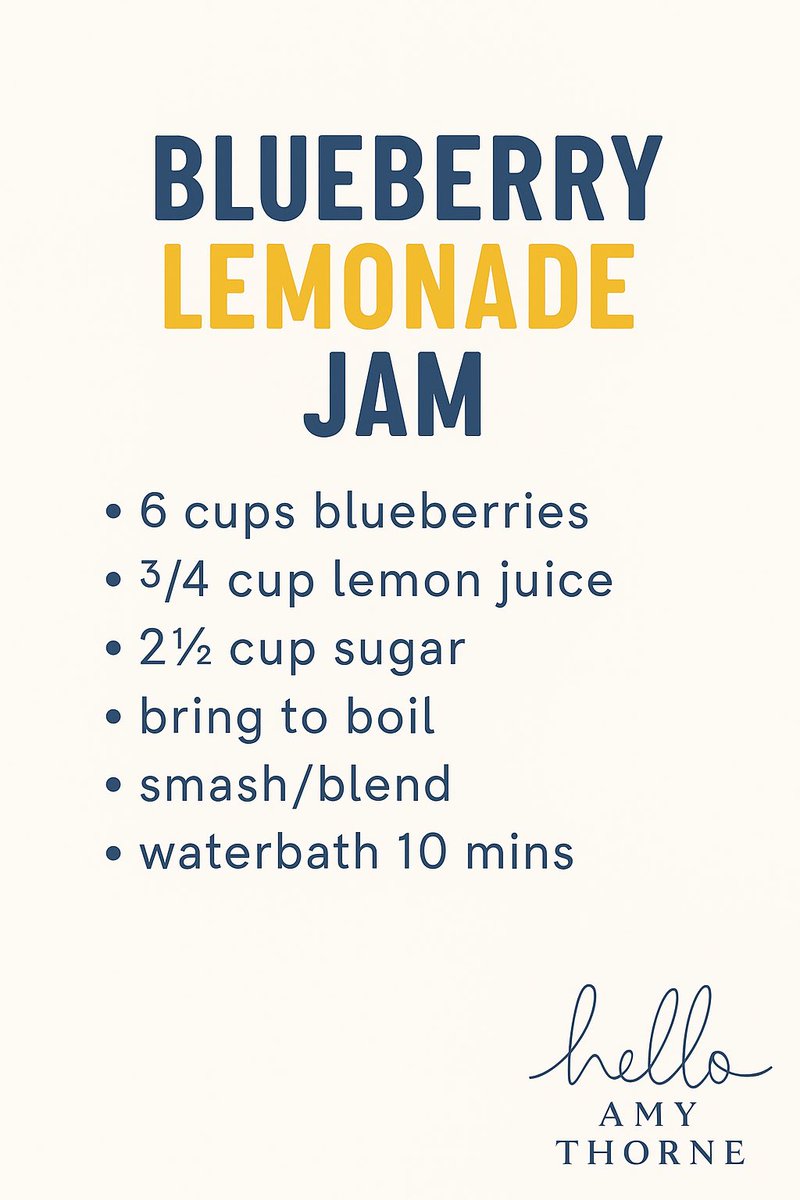 AmyLynnThorne's tweet image. ✨ BLUEBERRY LEMONADE JAM ✨

Tart, sweet, sunshine in a jar.

6 c. blueberries
¾ c. lemon juice
2½ c. sugar
Boil. Smash. Waterbath 10 mins.

💬 Who’s still buying jam from the store 

#CottageCoreVibes #HomemadeJam #BlueberryLemonadeJam #HelloAmyThorne #FoodIsLove