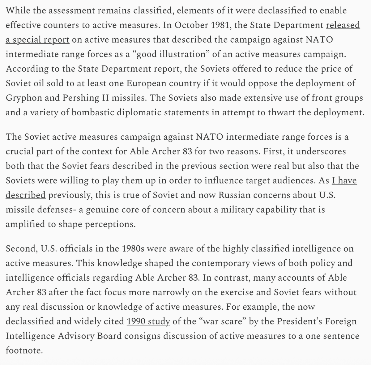 Fascinating article by Austin Long that questions widely shared interpretation about Abel Archer. 

Money quote for those who need any convincing:

strategicsimplicity.substack.com/p/able-archer-…