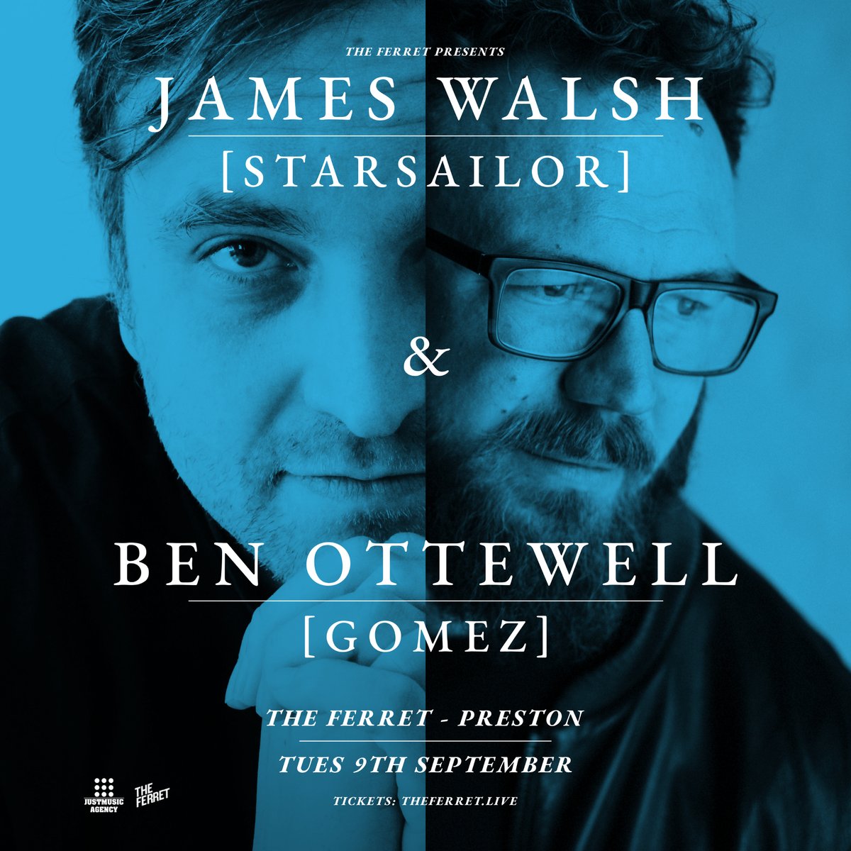 FerretPreston's tweet image. Experience an unforgettable night as 2 of the best voices of the past 30 years unite for a special double bill. James Walsh of Starsailor & Ben Ottewell of Gomez will share the stage - Don’t miss this rare opportunity to see these iconic artists perform side by side.