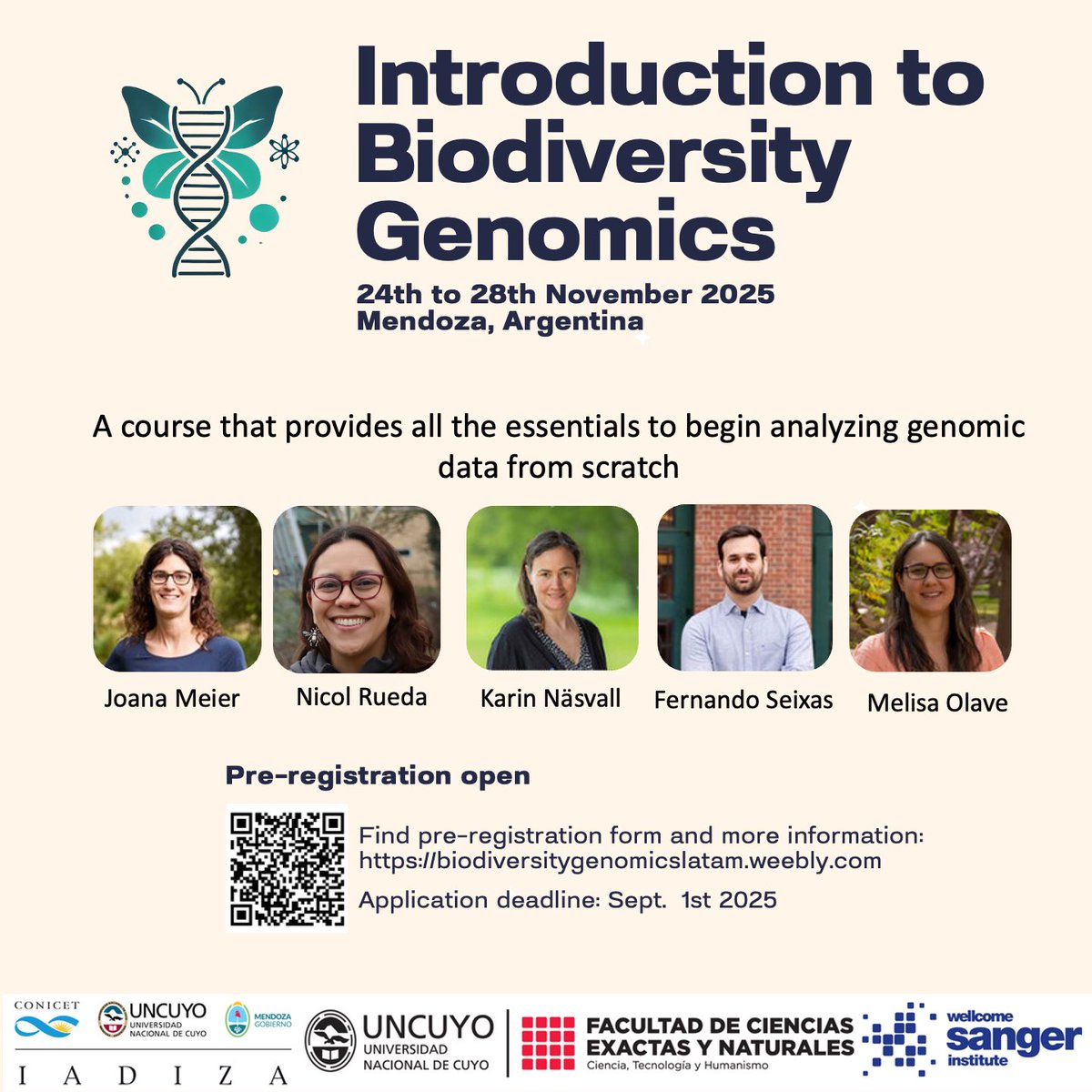 Happy to share that the second edition of our course will take place in Argentina from November 24th to 28th. Application deadline: September 1st, 2025. biodiversitygenomicslatam.weebly.com