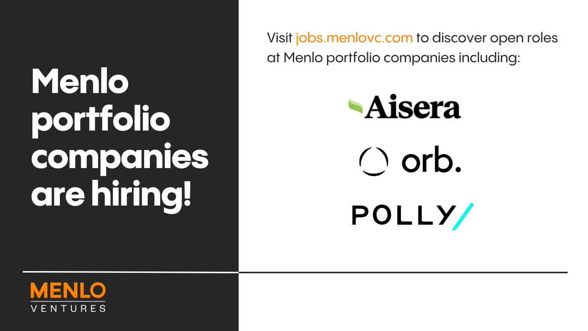 Y2Kandace's tweet image. ✨#NowHiring ✨
Ready to make your mark at a startup? Our portfolio companies are seeking exceptional talent to join their teams. This week, we're highlighting three companies that are hiring: @aisera_ai, @useOrb, and @pollyex_inc. Discover more at mnlo.vc/Careers