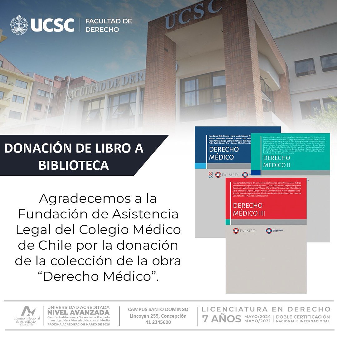 DERECHO_UCSC's tweet image. Agradecemos a la Fundación de Asistencia Legal del COLMED Chile por la donación de las obras a nuestra biblioteca.
@ucscconcepcion