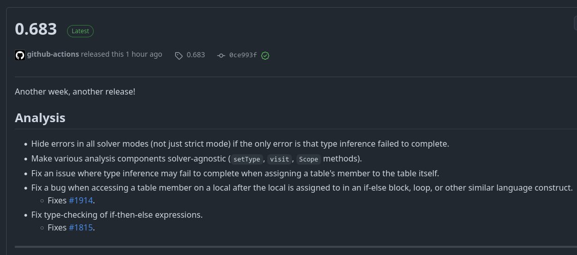 OverHashDev's tweet image. A good release week for Luau! Both of these issues were opened by me on GitHub 🙂