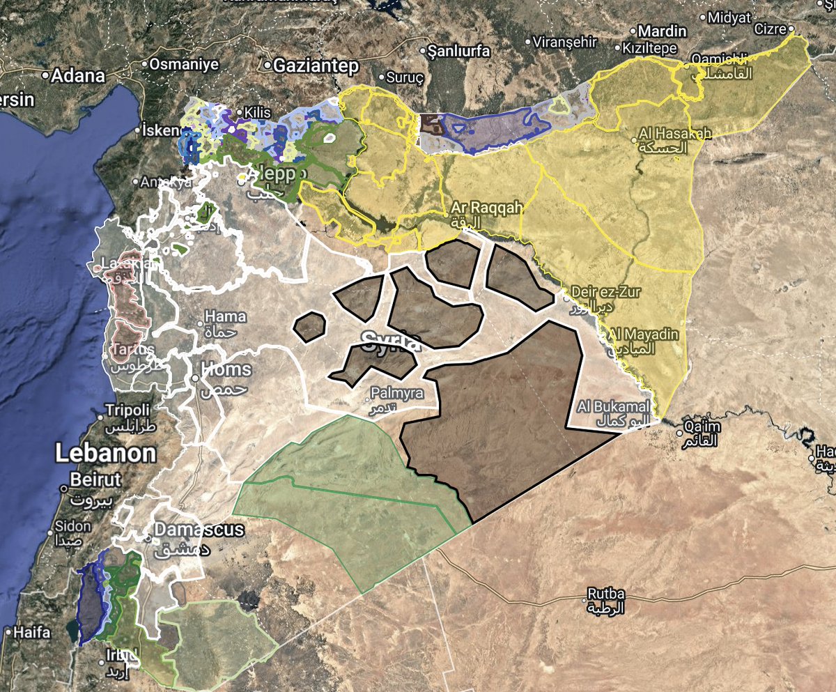 TLDRMap's tweet image. We have updated our map of Syria to reflect recent changes, notably the accession of the 8th Brigade to Syrian government control and the escalating situation between Druze militia, Bedouin, and the government.
Turkish-aligned militia control in Northern Syria is still displayed.