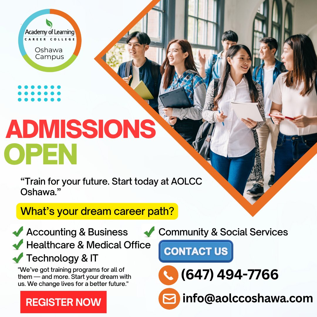 Academy of Learning Career College-Oshawa (@oshawaaolcc1) on Twitter photo Career-ready in less time!
Train at Academy of Learning – Oshawa and start your future today.
📞 (647) 494-7766
📧 info@aolccoshawa.com
🌐 aolccoshawa.com
#CareerCollege #AOLC #OshawaJobs #JobReady #StudyInOshawa #OntarioColleges #DigitalMarketing #MedicalAdmin #IT Career-ready in less time!
Train at Academy of Learning – Oshawa and start your future today.
📞 (647) 494-7766
📧 info@aolccoshawa.com
🌐 aolccoshawa.com
#CareerCollege #AOLC #OshawaJobs #JobReady #StudyInOshawa #OntarioColleges #DigitalMarketing #MedicalAdmin #IT