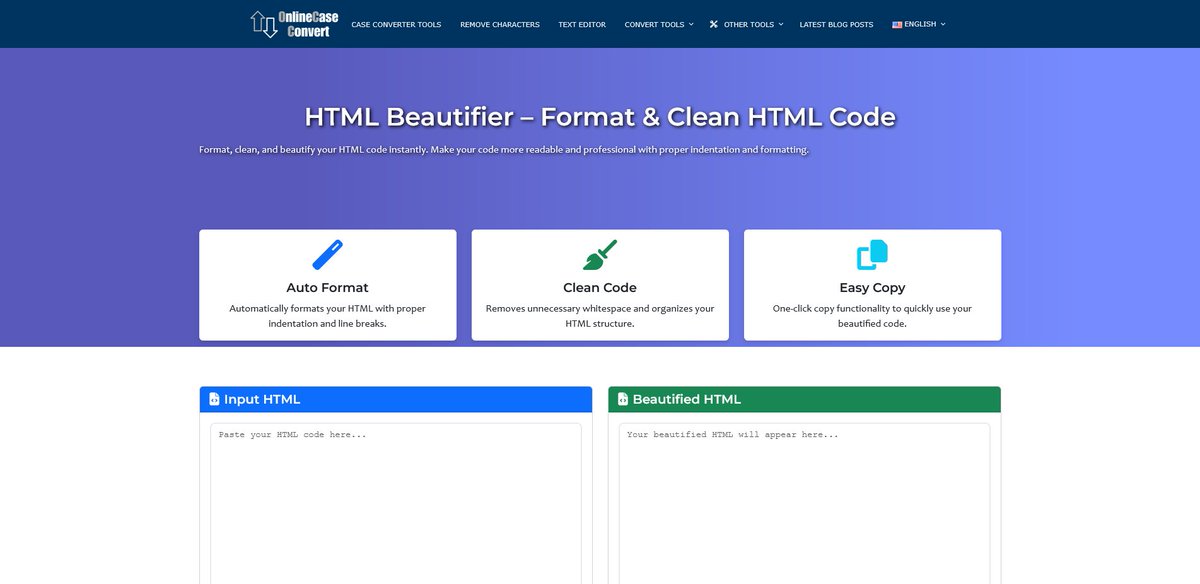 oncaseconverter's tweet photo. HTML Beautifier – Format &amp; Clean HTML Code  https://t.co/prRD7cMEEv 

Format, clean,  and beautify your HTML code instantly. Make your code more readable and professional with proper indentation and formatting. https://t.co/G9tluOfmJ2
