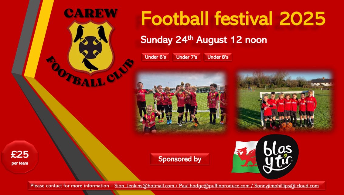 ⚽️ Looking forward to hosting our first ever junior football festival on 24th August! ⚽️

💰 £3 entry (kids go free!)
🍔🥓 Food vendors
🍦 Ice cream van
👾 Games and prizes

To enter a team, please email one of the email addresses below 👇🏼