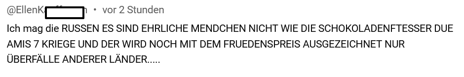 Ich finde es sehr menschenfreundlich, daß wir unseren Youtube-Kanal moderieren. 
Hier hatte eine Namensvetterin von mir einen gewissen Überschwang.