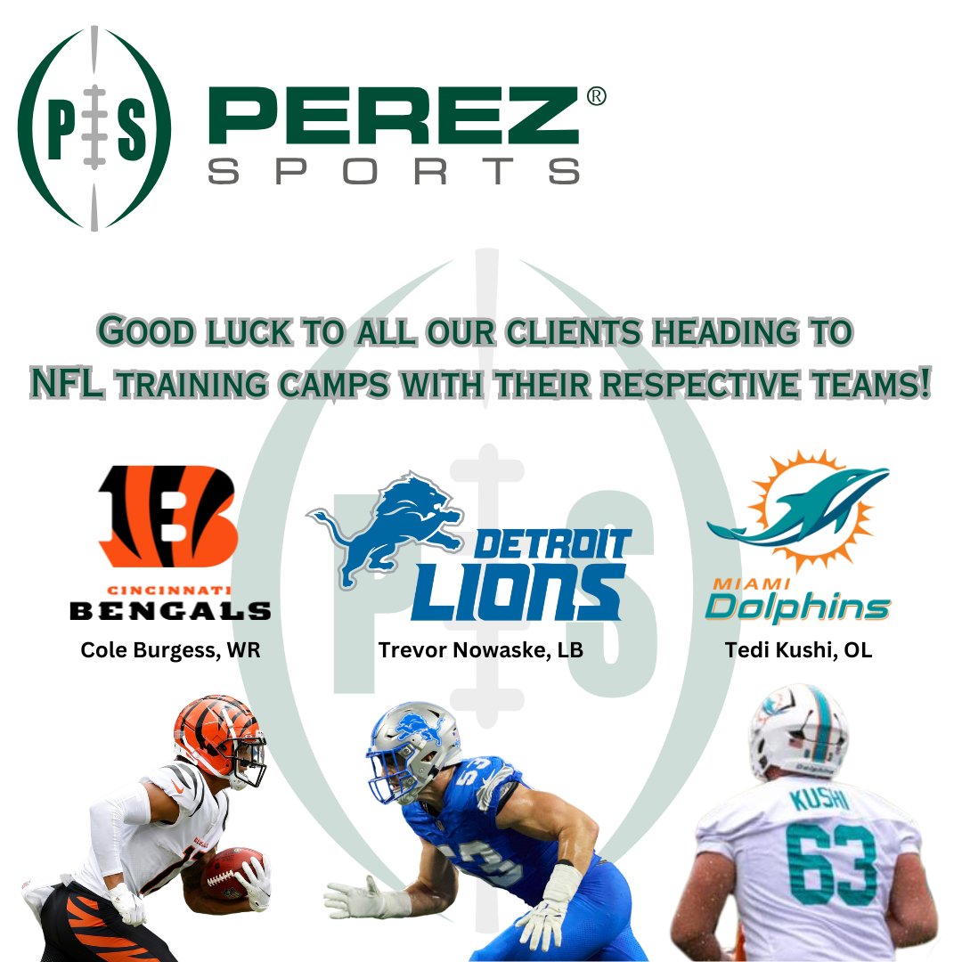 Good luck to our clients reporting to NFL training camps! <a href="/TrevorNowaske/">Trevor Nowaske</a> <a href="/KushiTedi/">Tedi Kushi</a> <a href="/PerezSportsJP/">John Perez</a>