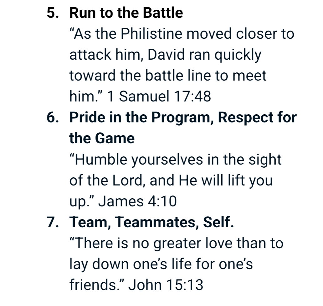 The 7 core principles of the Evangel University Baseball program.