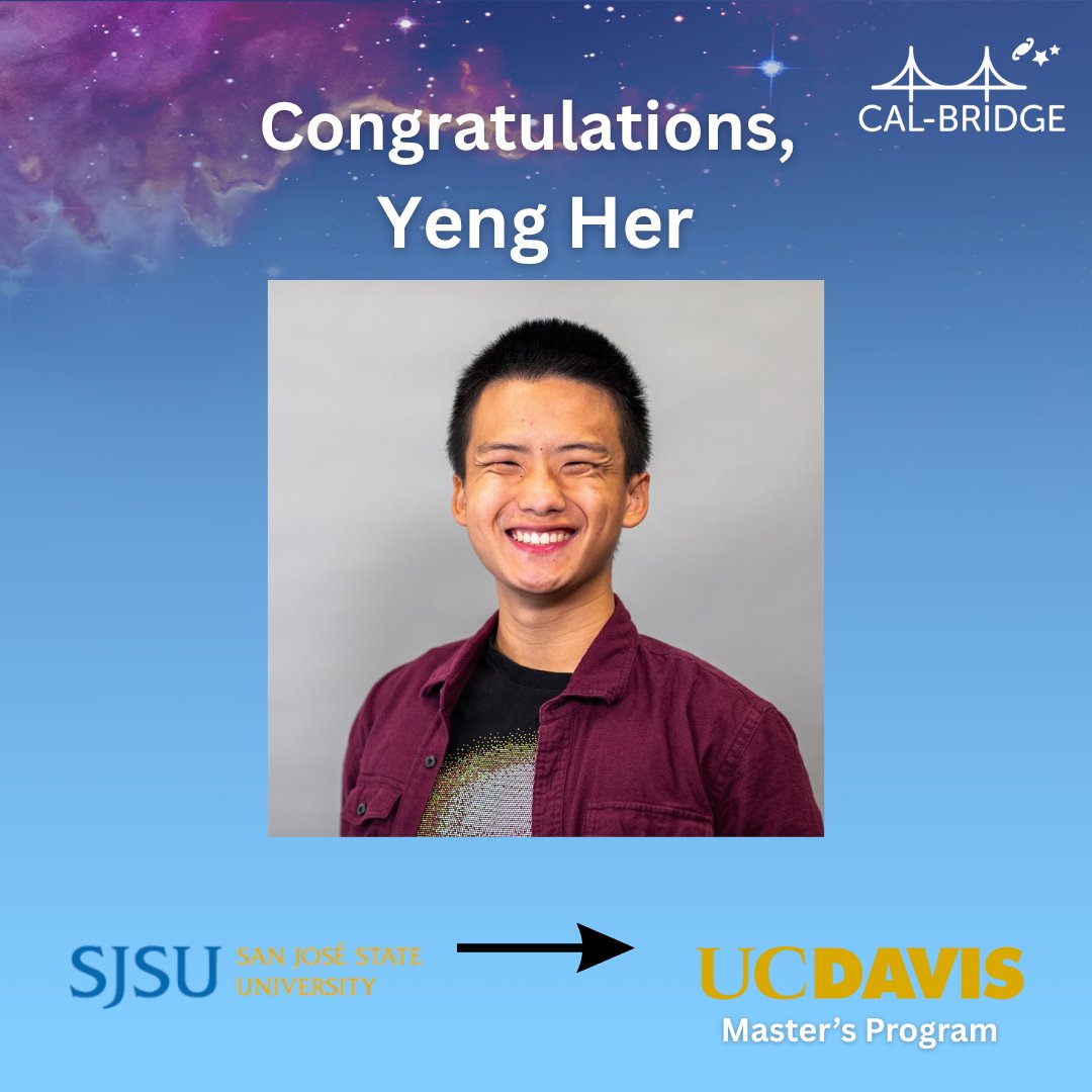cal_bridge's tweet image. Yeng Her, a San José State University Computer Science Student, is headed to UC Davis to pursue a Master’s Program. Congratulations, Yeng!🎓
@SJSU @calstate @ucdavis