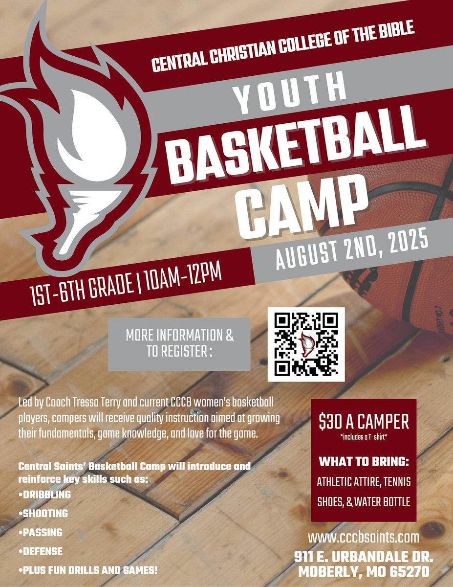 CCCB Athletics is excited to offer Youth Summer Sports Camps!
🏀 Basketball
🏐 Volleyball
⚽ Soccer

📅 Dates, times, and registration info available at cccbsaints.com/central-sports…

#TorchesUp🔥