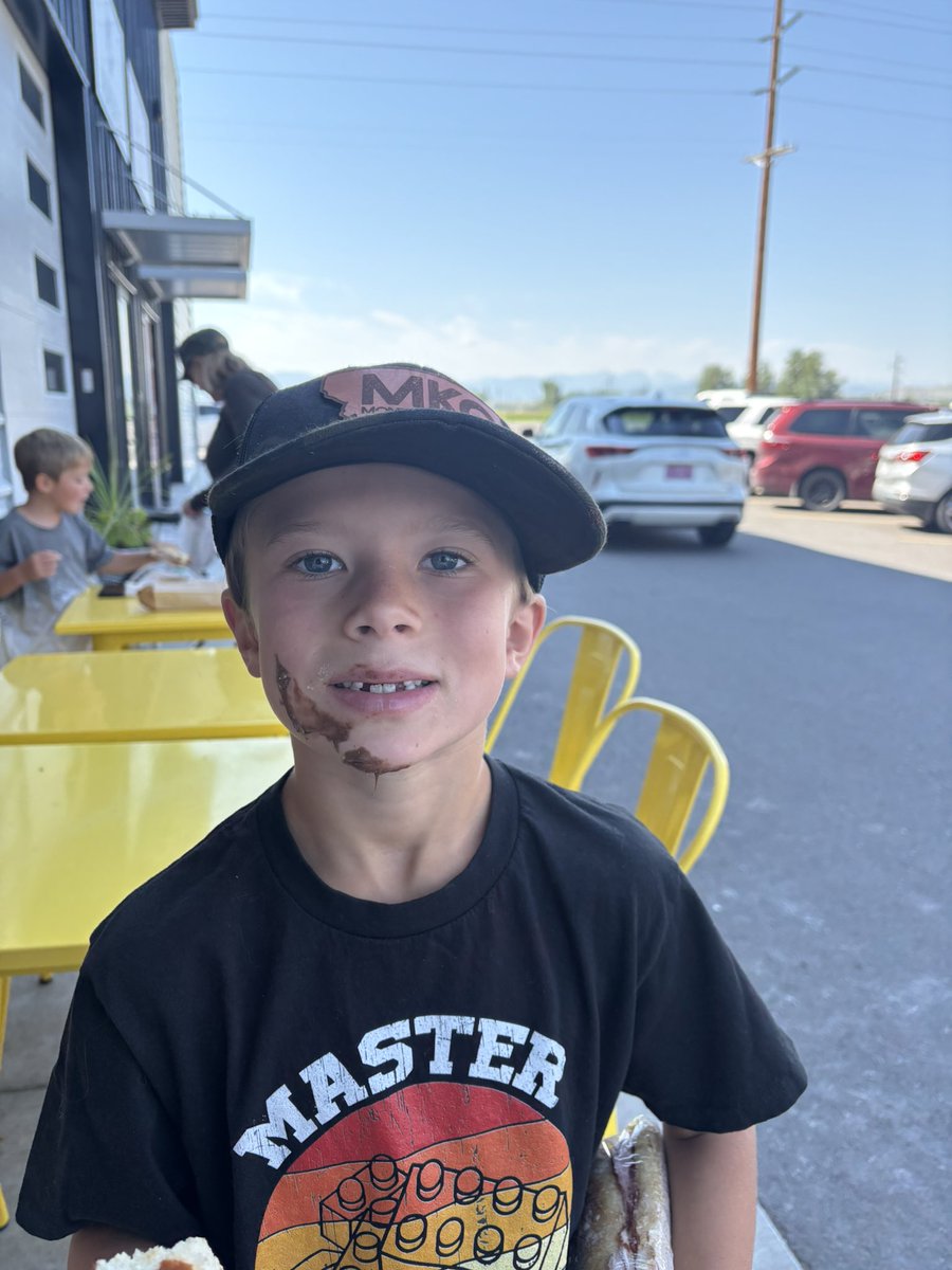TimSheehyMT's tweet image. Took the kids to Aurore Bakery today after a Murdoch’s run. Bruce liked it so much he kept a snack on his face!