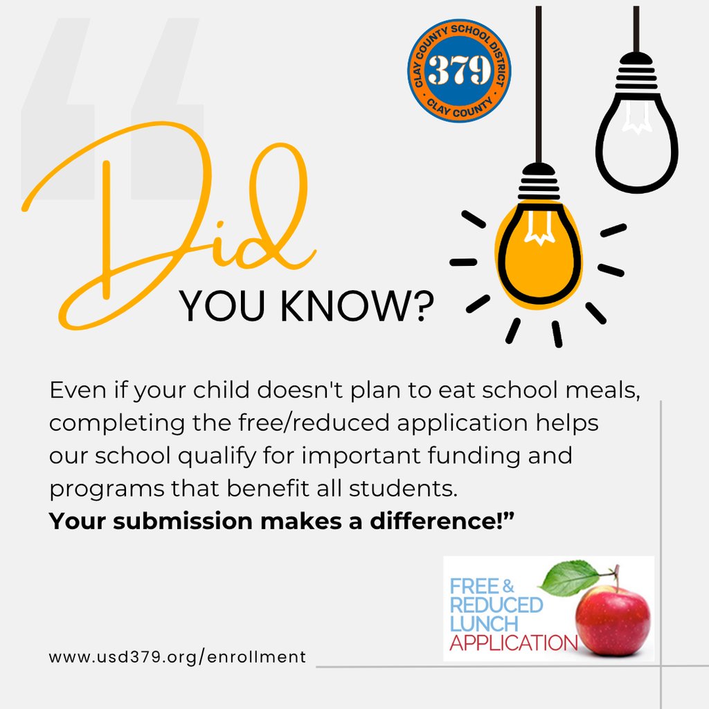 Do you think you might qualify for free or reduced breakfast and lunches, but don't plan on your child utilizing that option? We still encourage you to apply! You would be helping ALL kids by doing so! #celebrate379