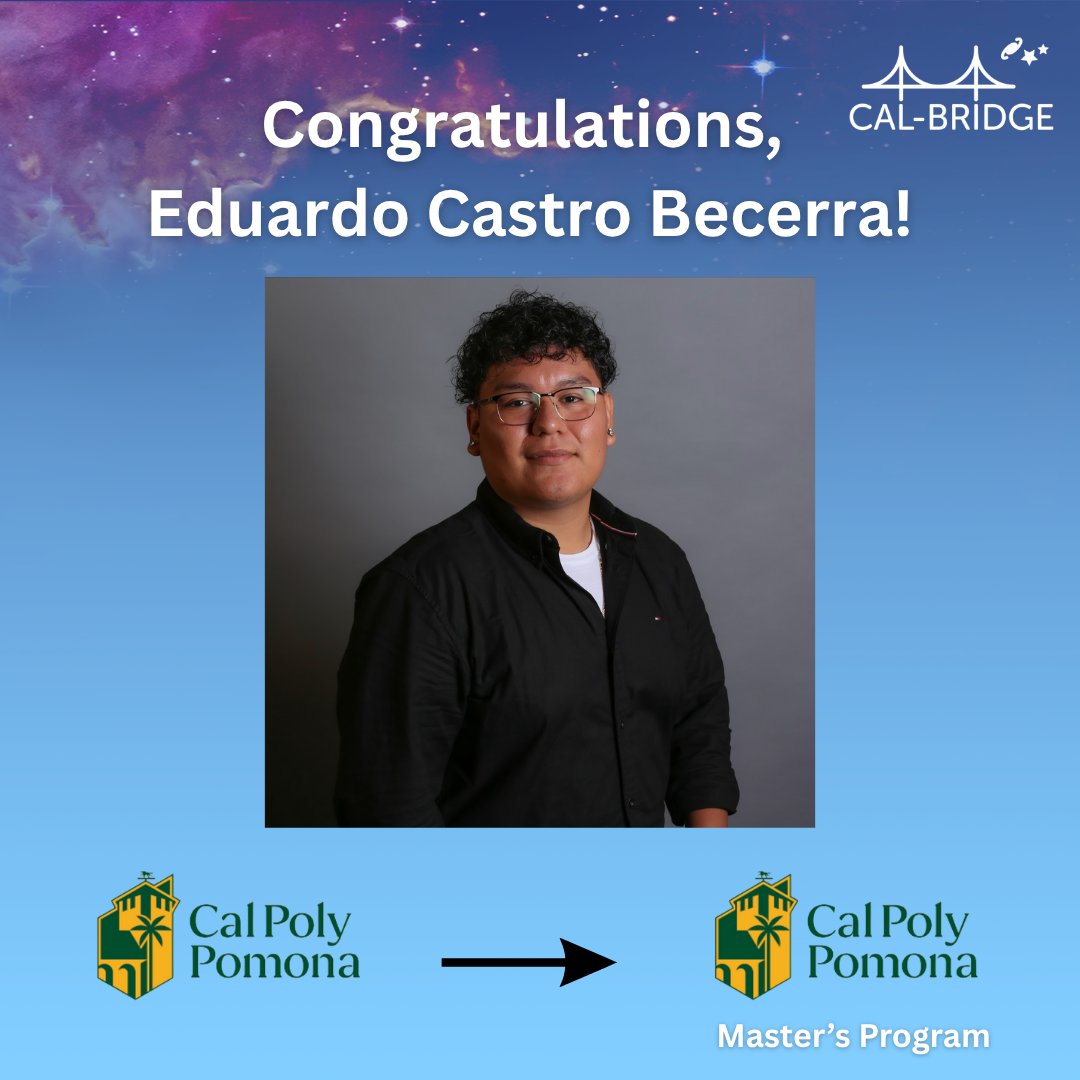 cal_bridge's tweet image. Eduardo Castro Becerra, a Cal Poly Pomona Computer Science Student, is continuing at Cal Poly Pomona to pursue a Master’s Program. Congratulations, Eduardo!🎓
@calstate @calpolypomona