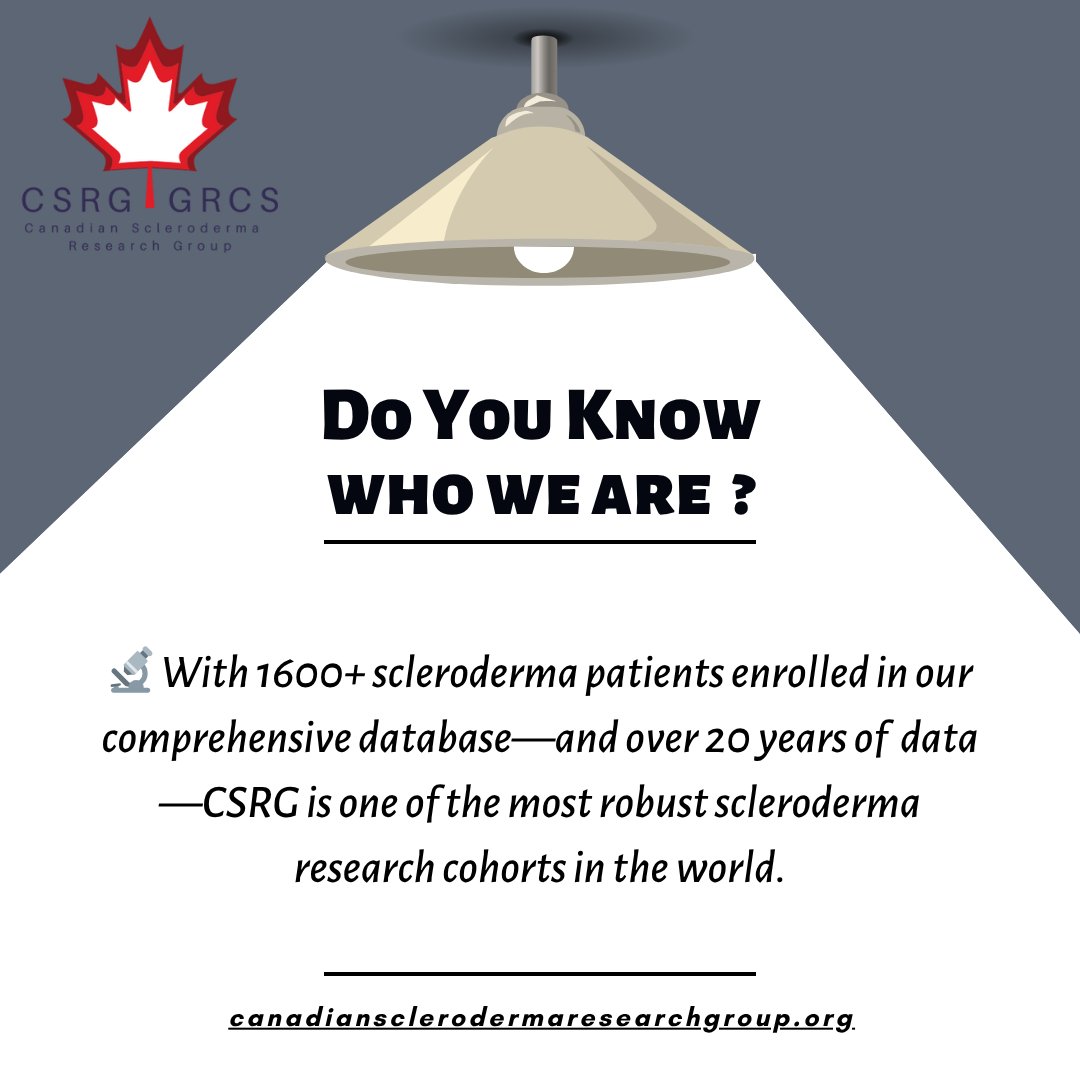 CSRG2022's tweet image. 📊 What is CSRG?
Canadian Scleroderma Research Group (CSRG) is a national, multi-center research initiative dedicated to improving the lives of people living with SSc. Through cuttingedge research and collaboration, we’re helping to uncover new insights into this complex disease.