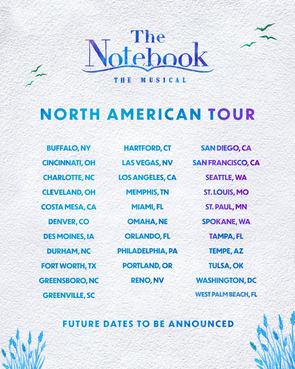 Come spend your days with us 💙

The Notebook North American Tour is coming soon to a city near you 🏠

#NotebookMusical #TheNotebookTour #musicaltheatre