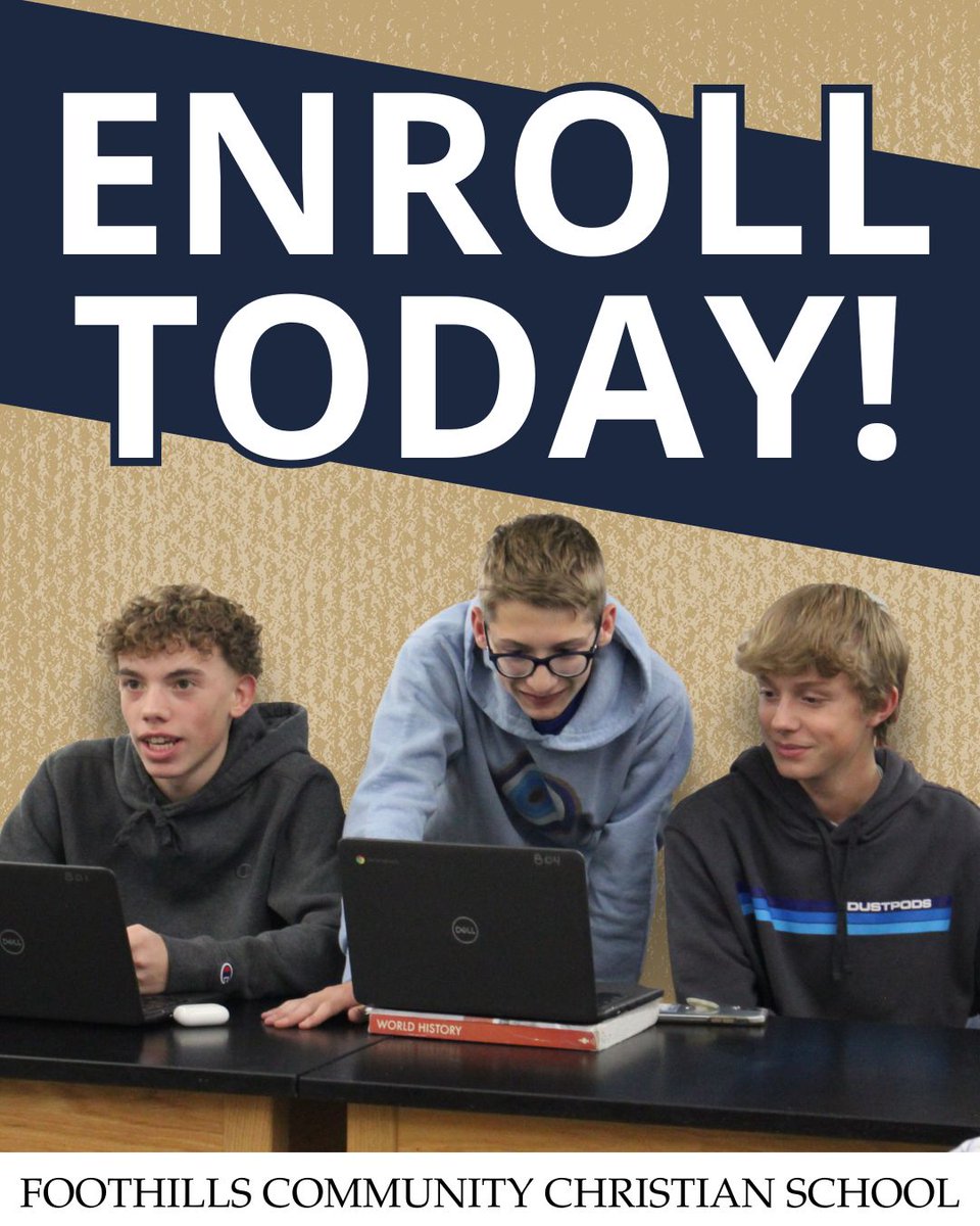 Foothillsfalcon's tweet image. Our vision is to provide an UNcommon Education for Life through our core values of Leadership, Exceptional Academics, Authority of God's word, Relationships, and a Nurturing environment (L.E.A.R.N).
Start the enrollment process here: foothillschristian.org/admissions/enr…
