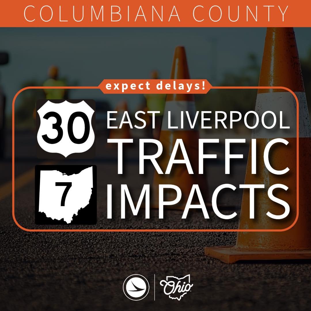 ODOT_EasternOH's tweet image. July 21-25: Traffic impacts will continue next week on U.S. 30 near the U.S. 30/SR 7 interchange in East. Traffic delays will start Monday, July 21, and the work hours are 7 a.m. to 4:30 p.m., through Friday, July 25.