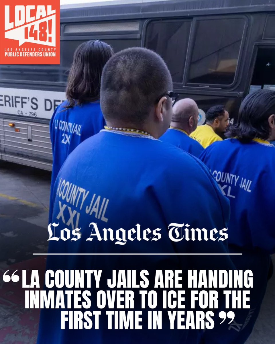 LApubdefunion's tweet image. Absolutely sickening. We are outraged by @LASDHQ's decision to collaborate with ICE. This shameful partnership fuels fear, shatters families, and terrorizes immigrant communities. LA should not be aiding ICE’s cruel agenda. Get #ICEoutofLA NOW.
latimes.com/california/sto…