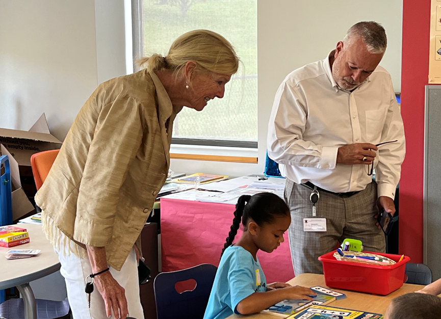 RIDeptEd's tweet image. This is what #SummerLearningWeek looked like in Newport today! Students in this #Learn365RI & #MathMattersRI program at @PellElementary got to show off their math skills to Commissioner @AInfanteGreen !