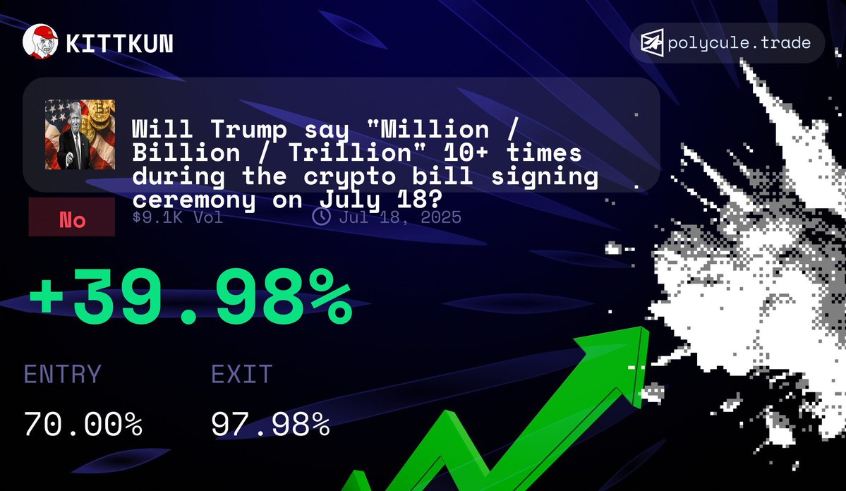 KittyKunt_'s tweet image. This position came from me auto copy trading a profitable @Polymarket trader on Polycule bot.
Bet with solana and join here: polycule.trade/join/bmsodj