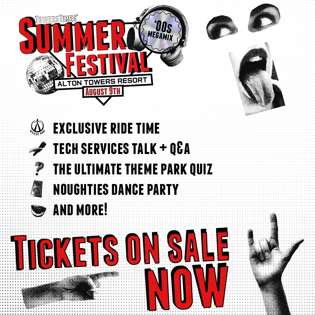 Tickets are on sale now for TowersTimes’ Summer Festival on August 9th at <a href="/altontowers/">Alton Towers Resort</a>!

🔥 Experience ERT on Wicker Man
🎙 Enjoy a talk and Q&amp;A with Tech Services
✏ Take part in the Ultimate Theme Park Quiz
🕺 Party like it’s the '00s

🎟 attractionsource.com/events/summer-…