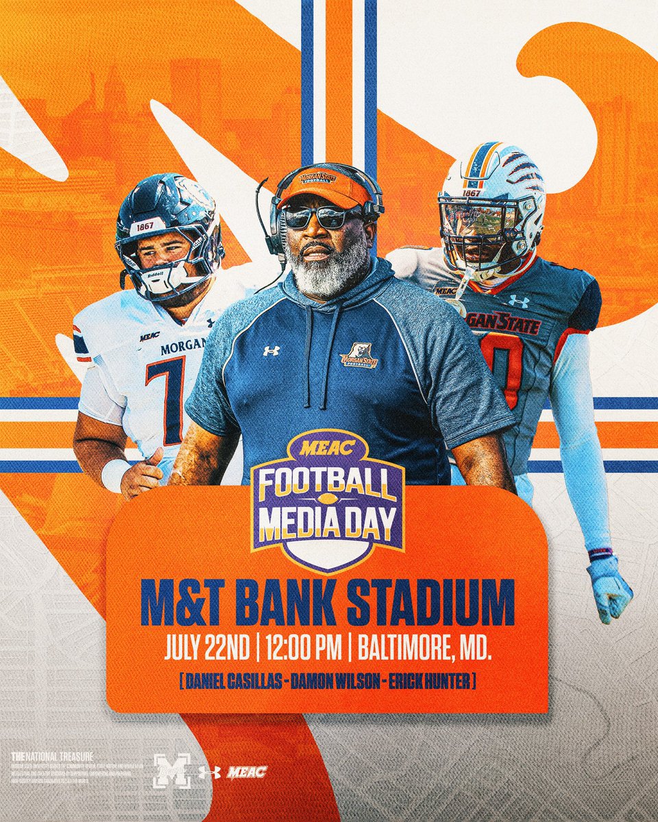 MorganStBears's tweet image. 🐻🏈Morgan State Football Primed for MEAC Media Day at M&T Bank Stadium🏟️; The Countdown to Kickoff Media Day Show will be broadcast on ESPN+
▶︎ shorturl.at/jLg6N
@MEACSports | @UnderArmour
#GoBears🔷🔶