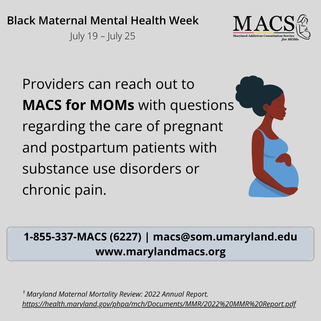 Maryland Addiction Consultation Service (@maryland_macs) on Twitter photo #BlackMaternalMentalHealthWeek According to <a href="/MDHealthDept/">Maryland Department of Health</a> Maryland Maternal Mortality Review (2011 - 2020), SUD & overdose was the leading cause of pregnancy-associated deaths statewide. SUD & overdose made up 114 (28%) of pregnancy-associated deaths in Maryland w/ a known cause. #BlackMaternalMentalHealthWeek According to <a href="/MDHealthDept/">Maryland Department of Health</a> Maryland Maternal Mortality Review (2011 - 2020), SUD & overdose was the leading cause of pregnancy-associated deaths statewide. SUD & overdose made up 114 (28%) of pregnancy-associated deaths in Maryland w/ a known cause.