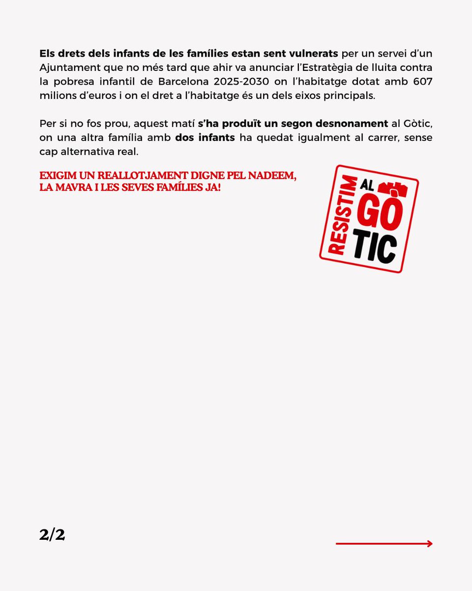 resistimalgotic's tweet image. 🚨COMUNICAT
10 menors desnonats en un dia al Gòtic.