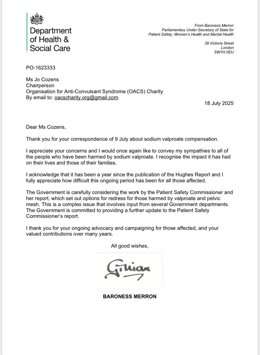 JasonFarrellSky's tweet image. 5 yrs after the Cumberlege review produced evidence that government regulators failed patients and ruined lives - a commitment to “providing a further update” has a very hollow ring and fails to gasp the gravity of what happened. #valproate #primodos #mesh