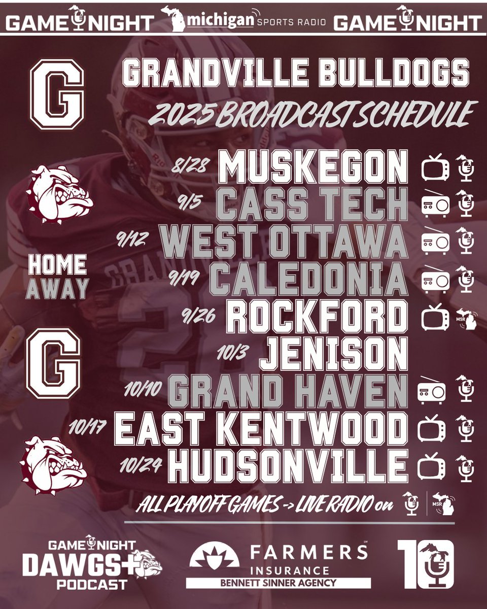 Michigan Game Night (@migamenight) on Twitter photo Make sure to save this <a href="/GrandvilleFB/">Grandville Football</a> fans... Here's a Look at the 'Dawgs 2025 broadcast schedule on <a href="/MISportsRadio/">Michigan Sports Radio</a>!
Be sure to download the MSR App to be able to catch live and on-demand broadcasts on the go this fall! Make sure to save this <a href="/GrandvilleFB/">Grandville Football</a> fans... Here's a Look at the 'Dawgs 2025 broadcast schedule on <a href="/MISportsRadio/">Michigan Sports Radio</a>!
Be sure to download the MSR App to be able to catch live and on-demand broadcasts on the go this fall!