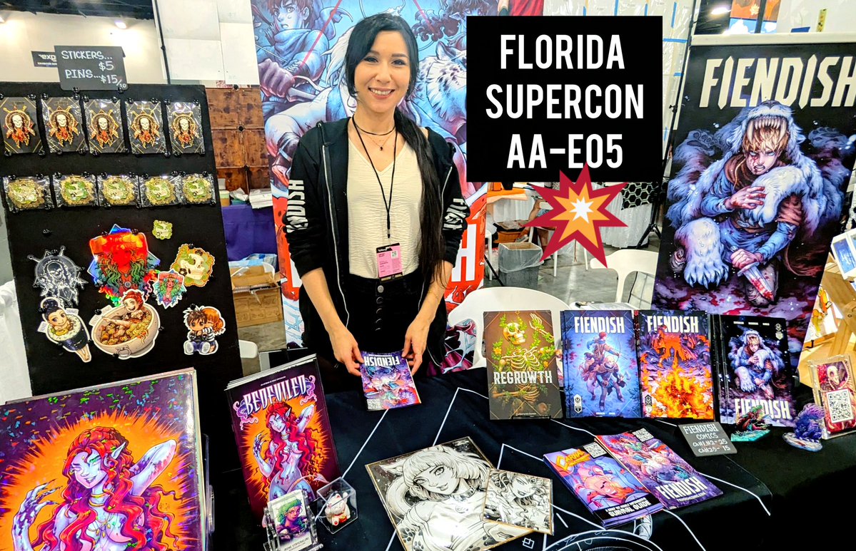 RenieDraws's tweet image. All set up at FLORIDA SUPERCON in Miami! Come swing by Artist Alley E05 to pick up your copies of FIENDISH, REGROWTH, and more! 😊🖤
@FloridaSupercon #comiccon #comics #artist
