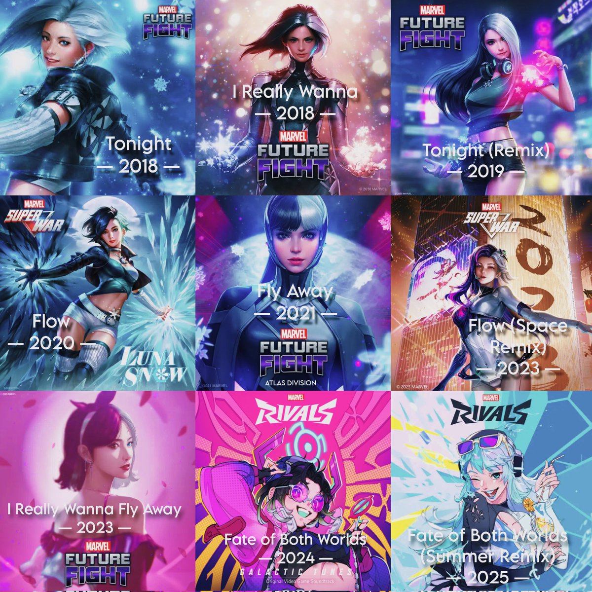 ❄️ • with the release of “Fate of Both Worlds (Summer Remix),” Luna Snow now has 9 songs in her official tracklist! 5 from “Future Fight,” 2 from “Super War” and another 2 from “Rivals!” + 1 if we count “Perfect World” in “Doom's Division!” —though that's still just on paper