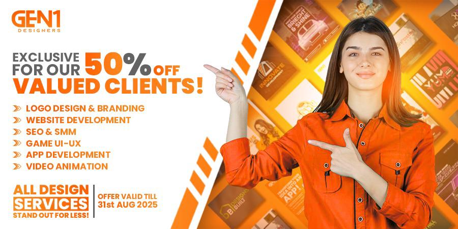 GEN1Designer's tweet photo. GEN1 Designers Upto 50% Discount 

We’re excited to announce that as a previous registered client, you’re now eligible for an exclusive 50% discount on all GEN1 Designers services!

#fullstackagency #gen1 #gen1designers #sale https://t.co/rNoOy8qPi7