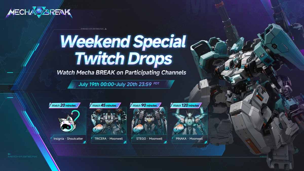 MechaBREAK's tweet image. We're back this weekend with more Twitch Drops!
Watch any qualifying streamer to earn more exclusive rewards!