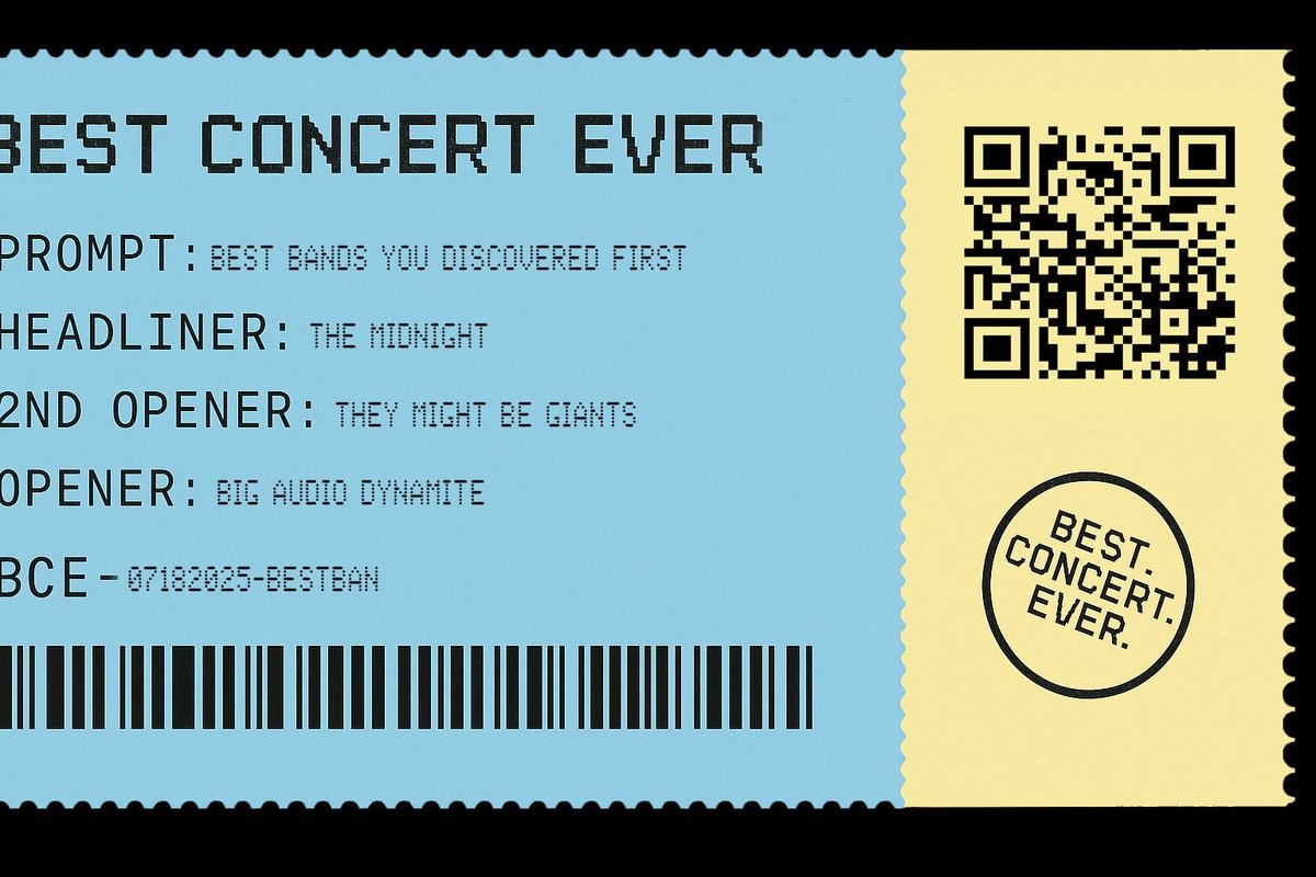 Here’s my lineup for “Best Bands You Discovered First” 🎶🔥 Vote for it: bestconcertevergame.com/?vote=8626c950… or submit your own! #bestconcertever

I’m looking to you, ⁦<a href="/tmbg/">They Might Be Giants</a>⁩ and ⁦<a href="/TheMidnightLA/">ｔｈｅ　ｍｉｄｎｉｇｈｔ</a>⁩ fans to click the link and help my lineup win today!