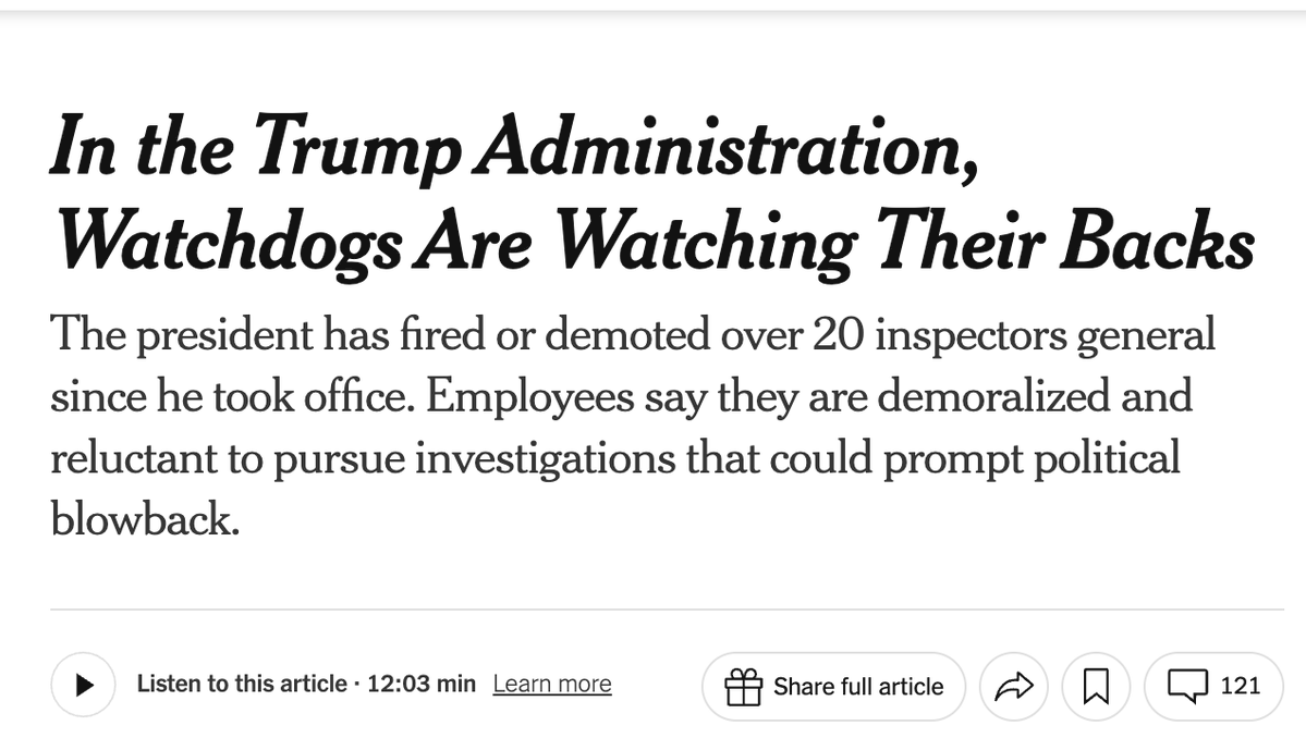 Groundwork's tweet image. Trump promised to root out “waste, fraud, and abuse” from the federal government. So, why is he firing dozens of Inspector Generals whose job is to do exactly that?
“In FY 2024 alone, the inspectors general fired by Mr. Trump identified more than $50 billion in waste and abuse.”