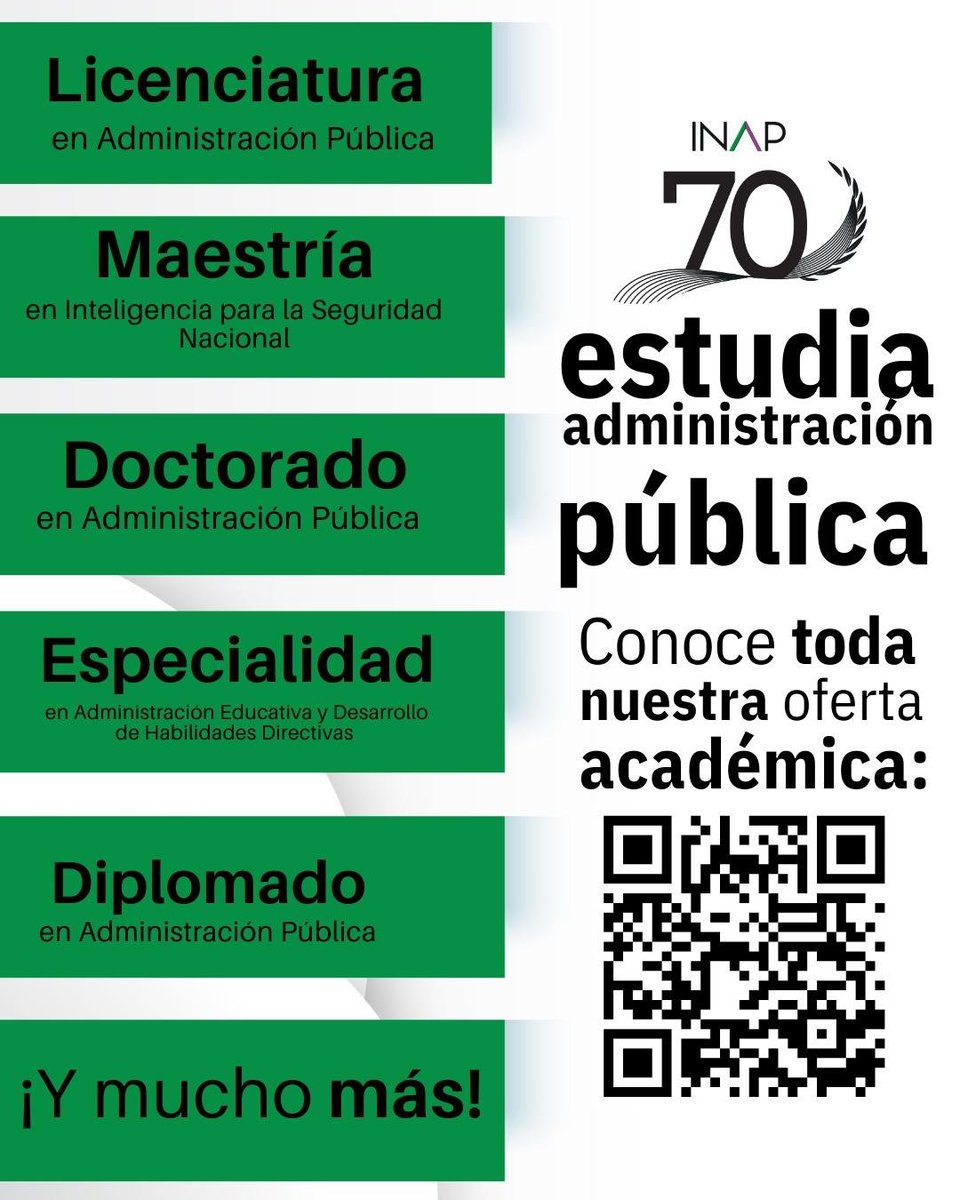 🎓 ¿Quieres impulsar tu desarrollo profesional y ser parte del cambio en la administración pública?
¡En el INAP tenemos el programa académico ideal para ti!

🔹 Modalidades presencial, virtual y mixta

💼 Dirigido a servidores públicos, profesionales y estudiantes que buscan