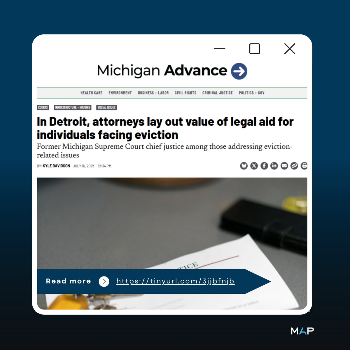 Michigan Advocacy Program (@madvocacyp) on Twitter photo MAP was featured in a <a href="/MichiganAdvance/">Michigan Advance || @michiganadvance.bsky.social</a> article earlier this week, detailing Tuesday’s <a href="/LSCtweets/">Legal Services Corp.</a> Board Meeting in Detroit. Featured in the article is MAP’s Managing Attorney, Jessica Maas, who was part of the eviction diversion panel. #LSCDetroit
tinyurl.com/3jjbfnjb MAP was featured in a <a href="/MichiganAdvance/">Michigan Advance || @michiganadvance.bsky.social</a> article earlier this week, detailing Tuesday’s <a href="/LSCtweets/">Legal Services Corp.</a> Board Meeting in Detroit. Featured in the article is MAP’s Managing Attorney, Jessica Maas, who was part of the eviction diversion panel. #LSCDetroit
tinyurl.com/3jjbfnjb