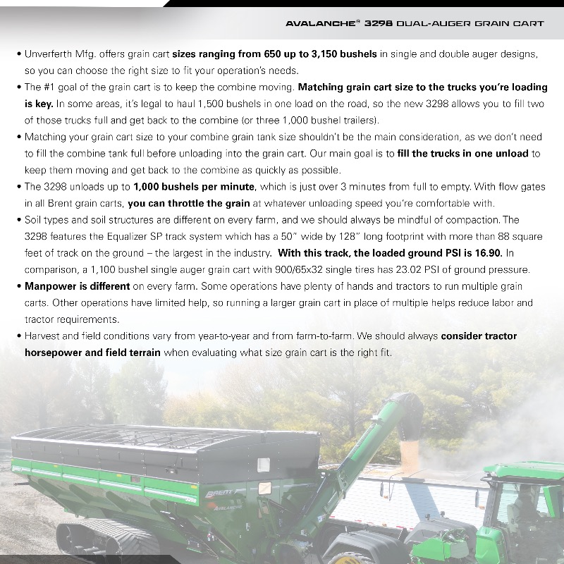 UnverferthMfg's tweet image. It was a great 3 days at @AginMotion this week and a lot of fun debuting the all-new Brent 3298 #GrainCart. Check out this information sheet with more details about the 3298 and our grain cart lineup in general. #Harvest25