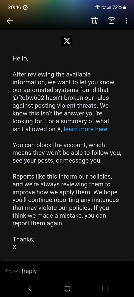 MattKik's tweet image. I saw a post yesterday from someone recommending the use of knuckledusters for punching Muslims. This is the @X response to my report of a violent threat.
