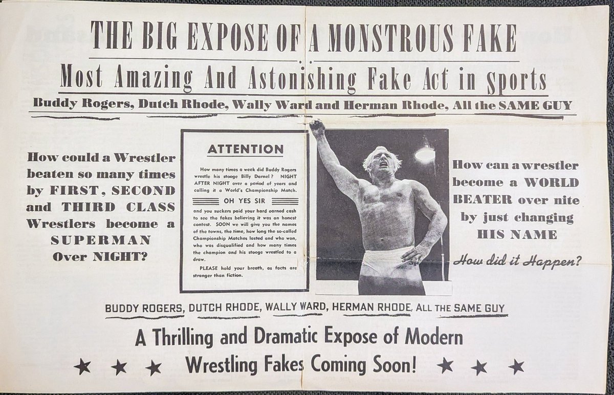 cory_m_santos's tweet image. An early 1950s promotional smear campaign against Buddy Rogers by Jack Pfefer. Rogers had dumped Pfefer in 1951 after 5 prosperous years.
You typically only see the first page of this, so I figured to show off all the rest. Enjoy: